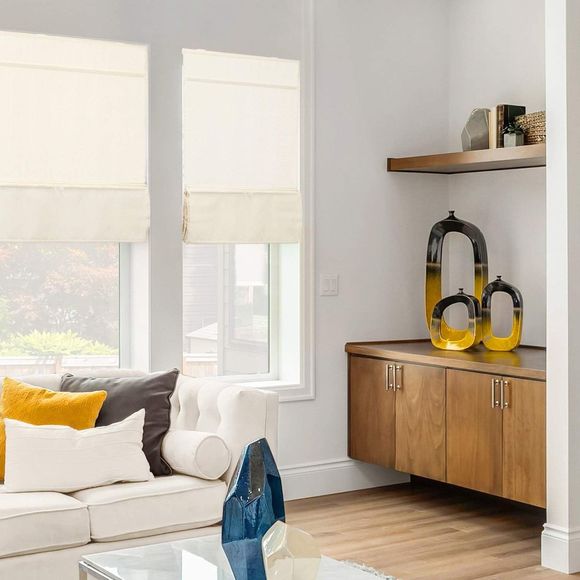 Cordless Linen Look Roman Shade Light Filtering Window Shades Ivory/Cream 27x64" - Picture 3 of 6